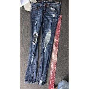Blue Savvy Womens Straight Leg Jeans Blue Stretch Sz.1/25 Trashed Distressed